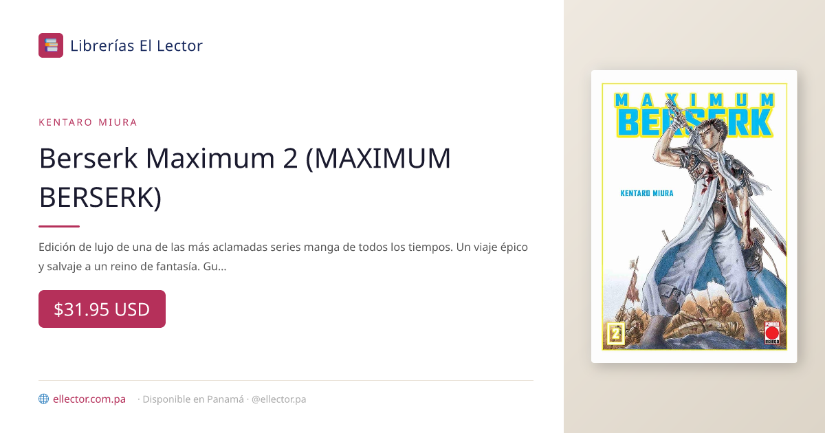 El Lector | Libro | Berserk Maximum 2 (MAXIMUM BERSERK) | Kentaro Miura ...