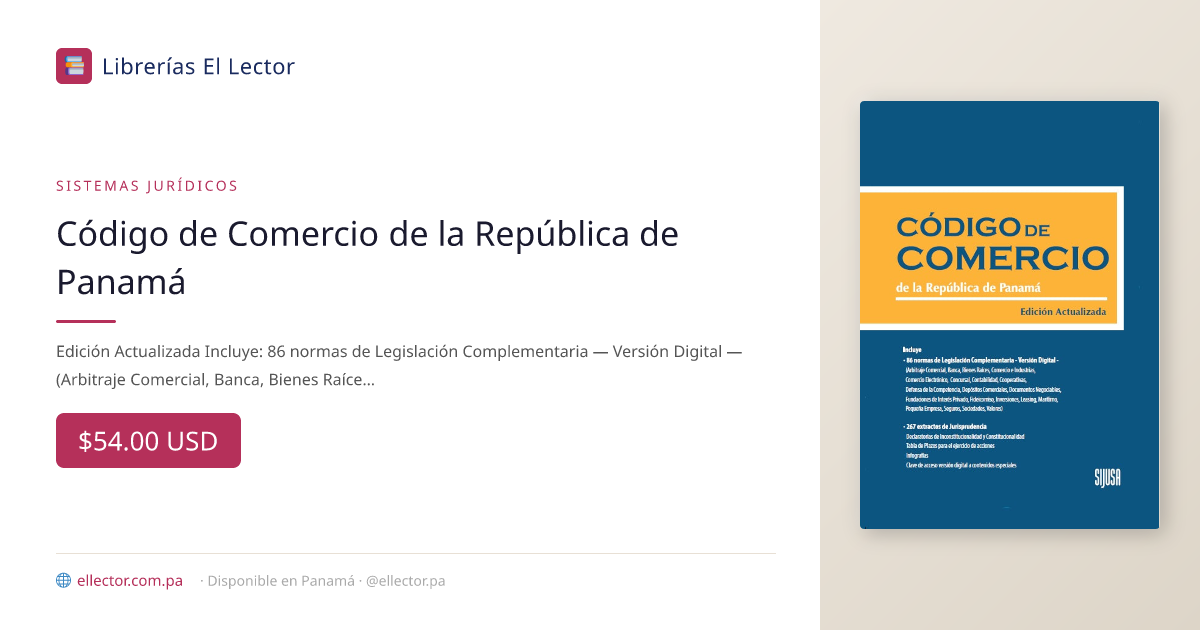 Código de Comercio de la República de Panamá – Librerías El Lector Panamá
