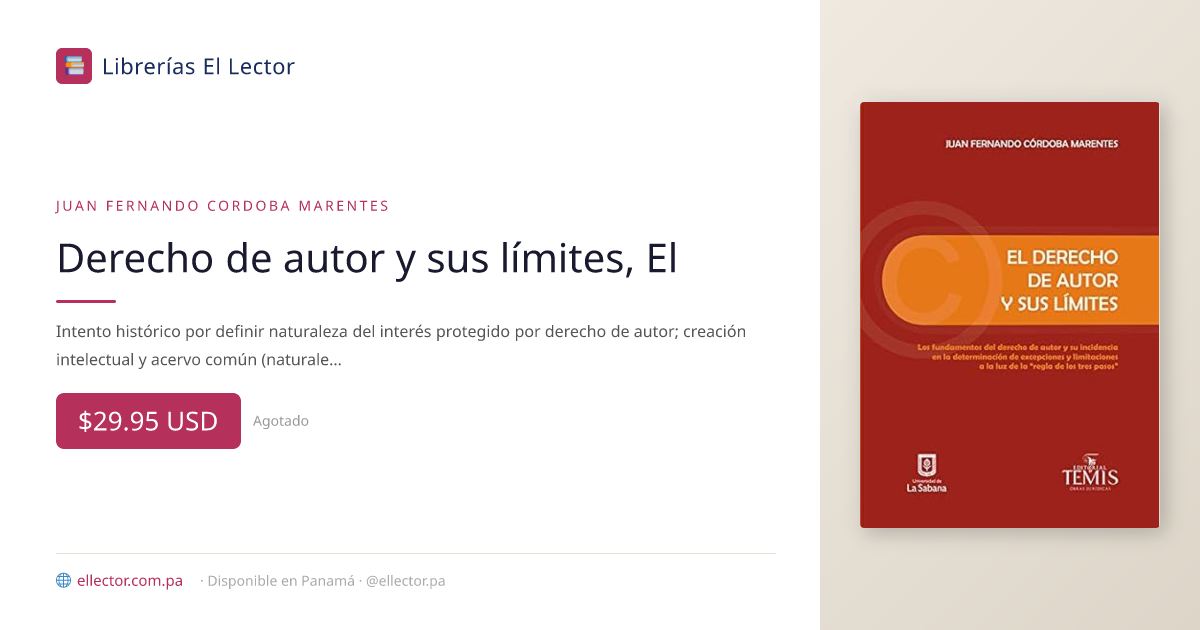 El Lector | Libro | Derecho de autor y sus límites, El | Juan Fernando ...