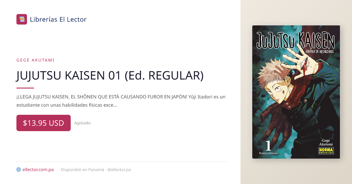 JUJUTSU KAISEN 01 (Ed. REGULAR) – Librerías El Lector Panamá