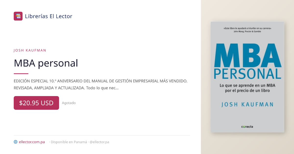 Libro | MBA personal |Josh Kaufman – Librerías El Lector Panamá